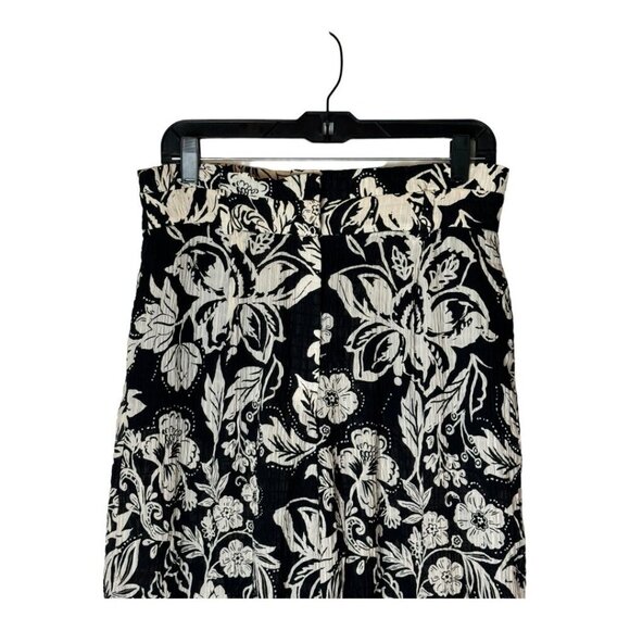 Zara Pants Women Large Black Ivory Floral Print Slightly Sheer Wide Leg Boho - Picture 3 of 12
